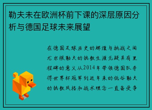 勒夫未在欧洲杯前下课的深层原因分析与德国足球未来展望