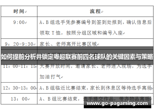 如何提前分析并锁定粤超联赛前四名球队的关键因素与策略